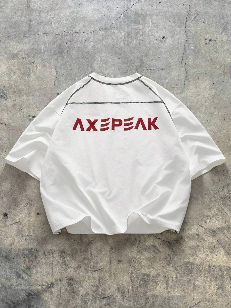 AXEPEAK Camiseta casual de manga corta con cuello redondo y estampado de letras para hombre de verano - Blanco - Ver 1