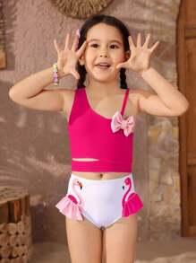 Conjunto de traje de baño lindo con decoración de moño para niña joven