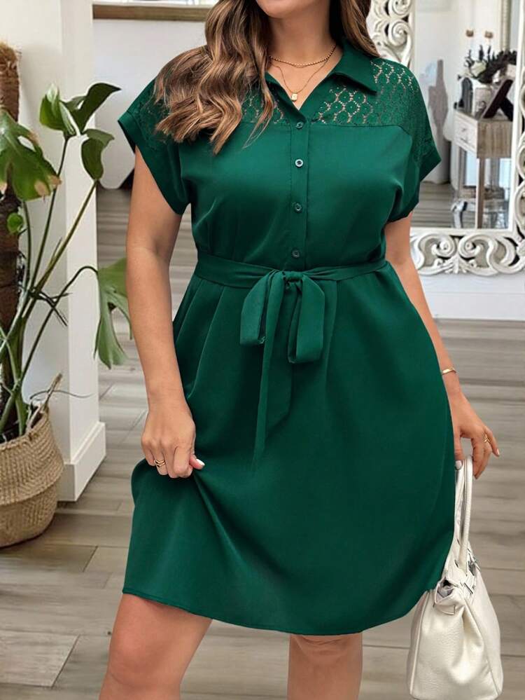 Plus Size Summer Elegant Solid Color Lace Patchwork Dress,Country Casual Vacation Outfits Woman,Simple And Fashionable For Everyday Wear,Summer Tops Women,Summer Outfits For Women,European Summer ,Summer Dresses For Women,Gifts For Mother,Bohemian Clothes,Springbreak,Rave Outfits