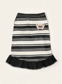 PETSIN 1pc Pet Dog/Cat Black Striped Cute Bear Embroidery Elastic Comfortable Casual Harness Dress - Multicolor - View 8