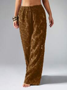 MISSGUIDED Pantalones palazzo de pierna ancha con patrón de terciopelo quemado floral, estilo bohemio, para usar de vacaciones, playa o festival