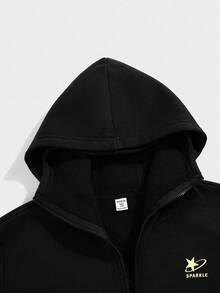 青少年男孩黑色连帽街头休闲运动衫，面料柔软，适合上学、旅行、户外运动，四季皆宜 - 黑色 - 查看 6