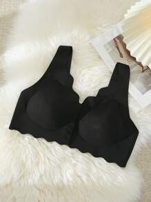 休闲舒适简约无缝波浪边宽肩带前扣女士加大码无钢圈文胸