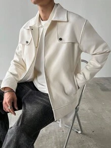 Manfinity Homme Abrigo informal holgado de un solo botonadura de unicolor blanco para hombre, para otoño/invierno - Albaricoque - Ver 4