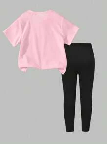 Elladie kids Bộ 2 món áo thun tay ngắn họa tiết hoạt hình dễ thương và quần legging in hình bé gái mới biết đi - Nhiều màu - Xem 2