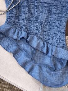 GlowEve 2pcs Women Asymmetric Ruffle Hem Elegant Top And Pants Set - Blue - View 5