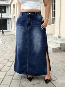 Jeanoix 大码女式休闲短款牛仔裙，夏季 - 藍色 - 查看 3