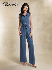 Teen Girls' Casual Daily Party Floral Elegant Jumpsuit, Suitable For School Graduation Season - Blue - View 6