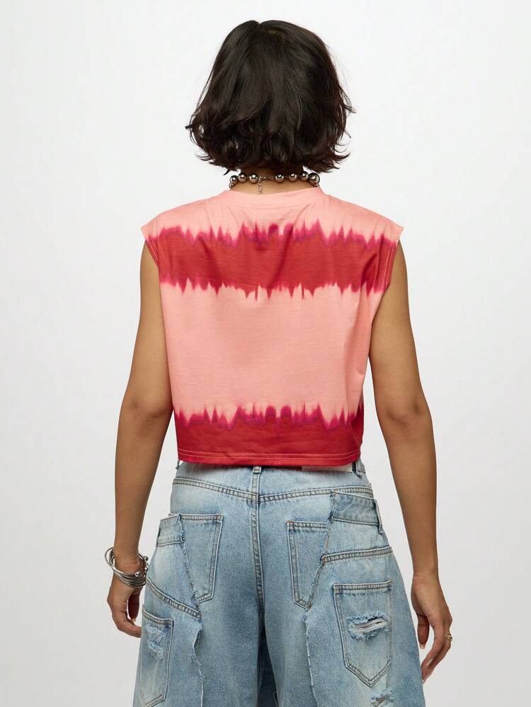 SUMWON WOMEN Sleeveless Tie Dye Crop Top With Text Print