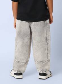 SUMWON 儿童宽松筒形牛仔裤 舒适棉质牛仔裤 休闲日常休闲装 松紧腰带 四季皆宜的下装 百搭街头风格 - 灰色 - 查看 4