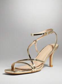 SHUZIA 女士小猫跟后绑带时尚凉鞋 - 金色 - 查看 3