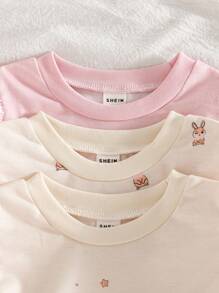 SHEIN Vintaside Kids 0-3歲女嬰長袖圓領套裝，可愛植物與兔子圖案，秋冬時尚套裝，6件組 - 彩色 - 查看 8