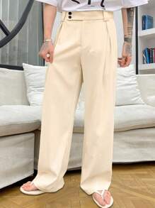 Manfinity Hypemode Pantalones de traje casual de negocios de unicolor para hombre - Albaricoque - Ver 6
