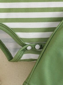 SHEIN 男婴可爱条纹两件套，春夏 - 軍綠色 - 查看 6