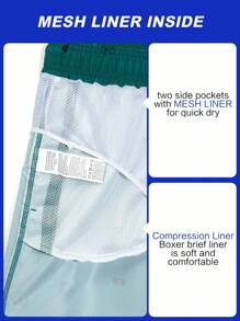 Surfspeed 男士夏季休闲椰子树印花抽绳腰沙滩短裤 蓝绿色泳裤 男士沙滩装 男士绿色泳裤 绿松石色泳裤 男士泳裤 - 墨綠色 - 查看 6