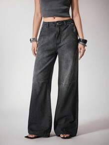 Y2Kool Ekonfriends Black Gray Washed Angel Wings Punk Dark Street Style Women Loose Straight Low Waist Jeans Suitable For Casual Party Music Festival Jeans Wide Leg Goth Pants Wing Jeans Wide Leg Jeans Graphic Y2k Jeans SXY 2000s Fall Winter Club Outfits Women Sexy Baggy Jeans Jeans With Wings Print Baggy Jeans Women Low Rise Jeans Going Out Autumn Matching Idea New Year Outfits Stylish Clothing Collection