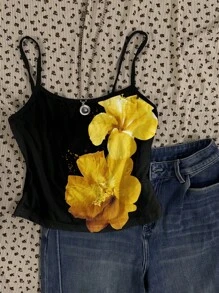 SHEIN EZwear 复古风格热带花卉图案性感吊带背心，适合夏季 - 彩色 - 查看 7