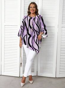 EMERY ROSE Plus Size Multicolor Tunic Blouse With Asymmetrical Hem For Casual Wear,Fall Clothes For Women Chic Blouses For Women - Multicolor - View 5