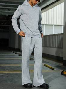 Manfinity Homme Bộ đồ 2 món cho nam: Áo hoodie dài tay màu trơn và quần ống loe, Bộ đồ thường ngày cho nam Bộ đồ phối đồ nam Bộ đồ chạy bộ cho nam Bộ đồ áo và quần thường ngày cho nam Bộ đồ 2 món cho nam, Món quà tuyệt vời cho bạn trai, Trở lại trường học - Xám - Xem 4