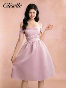 少女粉色露肩荷叶边优雅连衣裙 - 粉色 - 查看 3