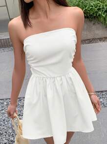 INAWLY 1 chiếc váy ngắn Bandeau buộc nơ lưng đơn giản cho nữ, mùa hè - trắng - Xem 4