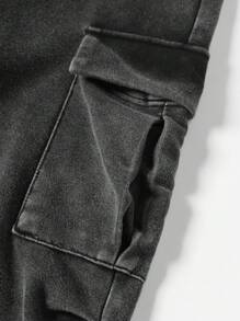 Manfinity EMRG 男式卷边水洗工装裤 - 黑色 - 查看 5