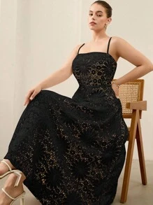 Aveloria Rosie Váy chữ A dài hở vai thêu hoa thanh lịch, gợi cảm cao cấp, thích hợp cho mùa cưới, tiệc cocktail, cỡ lớn - màu đen - Xem 7