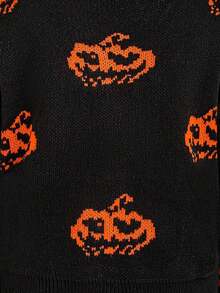 EMERY ROSE Pulover scurt supradimensionat de Halloween, mărime plus, cu design la margini zdrențuite, model de dovleac care adaugă o notă de mister hainei - Multicolor - Vizualizare 7