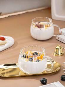 节日南瓜玻璃杯 - 硼硅酸盐耐热手柄杯，适用于咖啡/果汁，圣诞早餐杯礼品套装，垂直条纹节日家居装饰 - 無色 - 查看 4