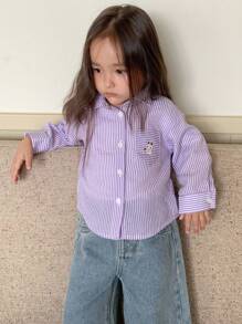 Hapijoa 女婴条纹休闲宽松长袖上衣，夏季，幼儿秋季服装 - 淡紫色 - 查看 4