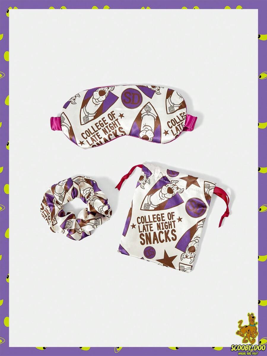 SCOOBY-DOO X SHEIN 3件套可爱卡通图案酷白紫色涤纶眼罩 - 彩色 - 查看 1