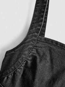 SHEIN MOD Sleeveless Knee-Length Black Denim Dress With Split Detail And Figure-Flattering Fit - Black - View 5