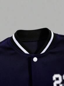 Tween Boys Navy Blue Baseball Jacket,Hoodie & Pants Set,Casual Back-To-School Uniform,Soft Fabric Comfortable Autumn Stylish Outfit For School Wear - Blue - View 9