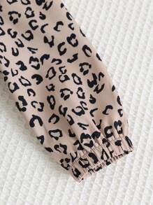 Cozy Pixies 女婴豹纹连帽长袖休闲夹克，百搭 - 卡其色 - 查看 6