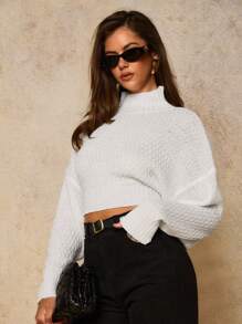 COSMINA Suéter de punto casual diario con mangas de murciélago y espalda abierta con lazo para mujer - Blanco - Ver 4