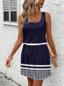 SHEIN LUNE Vestido corto de verano para mujer con estampado minimalista y retro de estilo informal