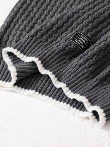 SHEIN 青少年男孩对比纹理提花针织毛衣，适合冬季、旅行和学校青少年男孩毛衣灰色毛衣男孩针织毛衣男士灰色毛衣儿童开学第一天儿童场所男孩我的开学第一天校园风格麻花针织毛衣纹理毛衣男孩儿童男孩青少年男孩开学第一天青少年男孩妈妈和我为孩子们 - 灰色 - 查看 9