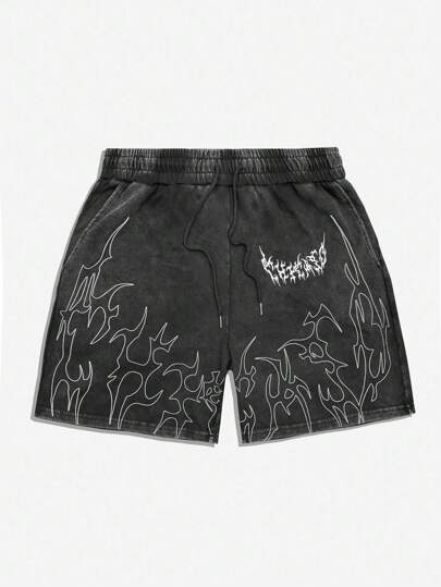 ROMWE MEN Street Life Spring/Summer Casual Graphic Men'S Summer Casual Washed Graphic Print Shorts