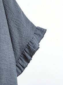 Linhara Women Plus Size Solid Color Round Neck Batwing Sleeve Loose Ruffle Hem Blouse