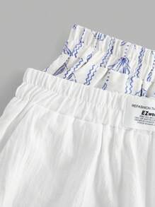 SHEIN EZwear 女士夏季度假休闲字母贴布直筒裤 - 彩色 - 查看 4