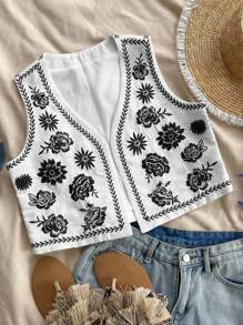 Soleia Blusa bordada casual, simple y de moda para uso diario - Blanco y Negro - Ver 6