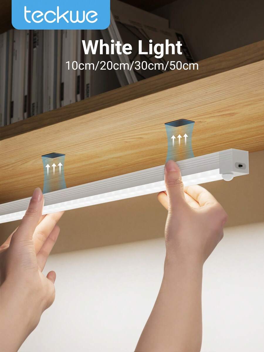 Teckwe 1 đèn LED cảm biến chuyển động không dây cho tủ, đèn ngủ sạc USB từ tính (10/20/30/50cm) dùng để chiếu sáng trong nhà bếp, phòng ngủ, tủ, tủ quần áo, cầu thang, hành lang - trắng - Xem 1