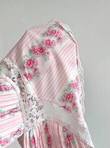 SHEIN Unity 女士夏季甜美蕾丝拼接条纹花卉印花吊带背心 - 粉色 - 查看 6