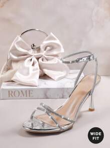 SHUZIA 女士时尚水钻 Anke 系带圆头宽跟高跟鞋 - 銀色 - 查看 4