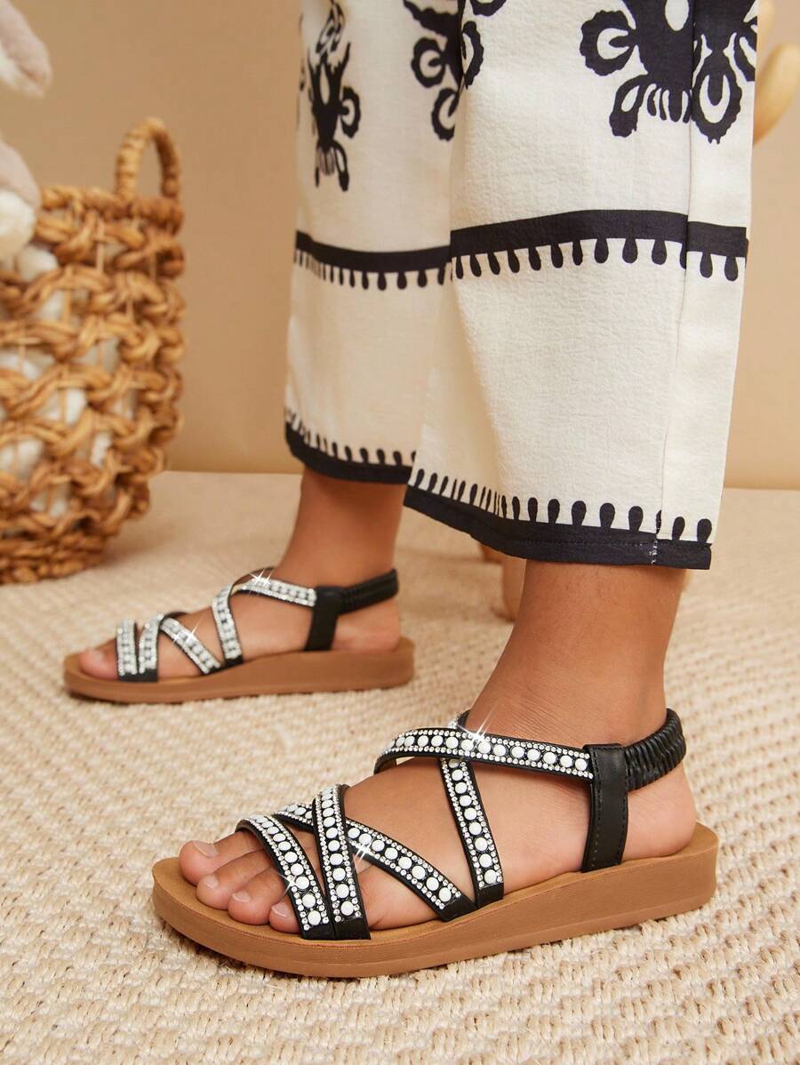 Mini mi Giày sandal đế xuồng đính ngọc trai đen thanh lịch cho bé gái - Thanh lịch & dễ sử dụng cho hàng ngày hoặc sự kiện - màu đen - Xem 1