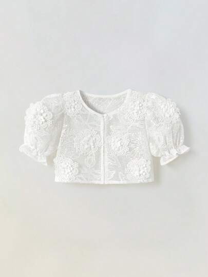 Maija Kids Maija Kids 年轻女孩圆领前开绣花衬衫