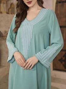 Al Najma 女士开斋节宽松刺绣串珠长袍 - 淺藍色 - 查看 5