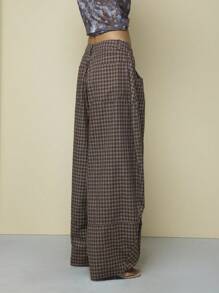 COUREZ 夏季中性低腰宽松直筒格纹长裤 Y2K 休闲男女通用棉质 - 棕色 - 查看 6