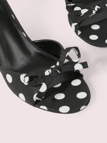 CUCCOO DOLLMOD Women's Fashion Polka Dot Bow Decor Comfortable Mule High Heels