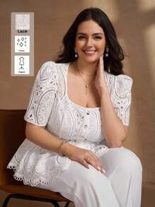 Chikora Blusa romántica elegante de encaje en la cintura para mujer de talla grande